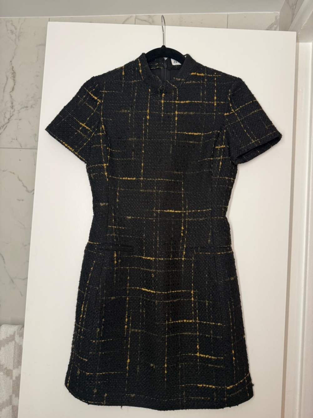 Zara Black Tweed Mini Dress with Gold Threading